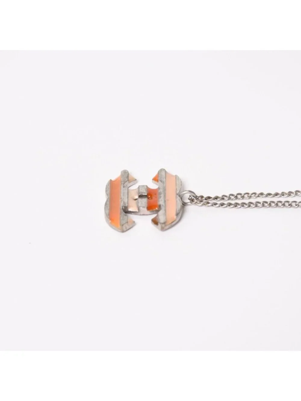 Chanel Necklace CC Logo Border Orange Pink Silver 05